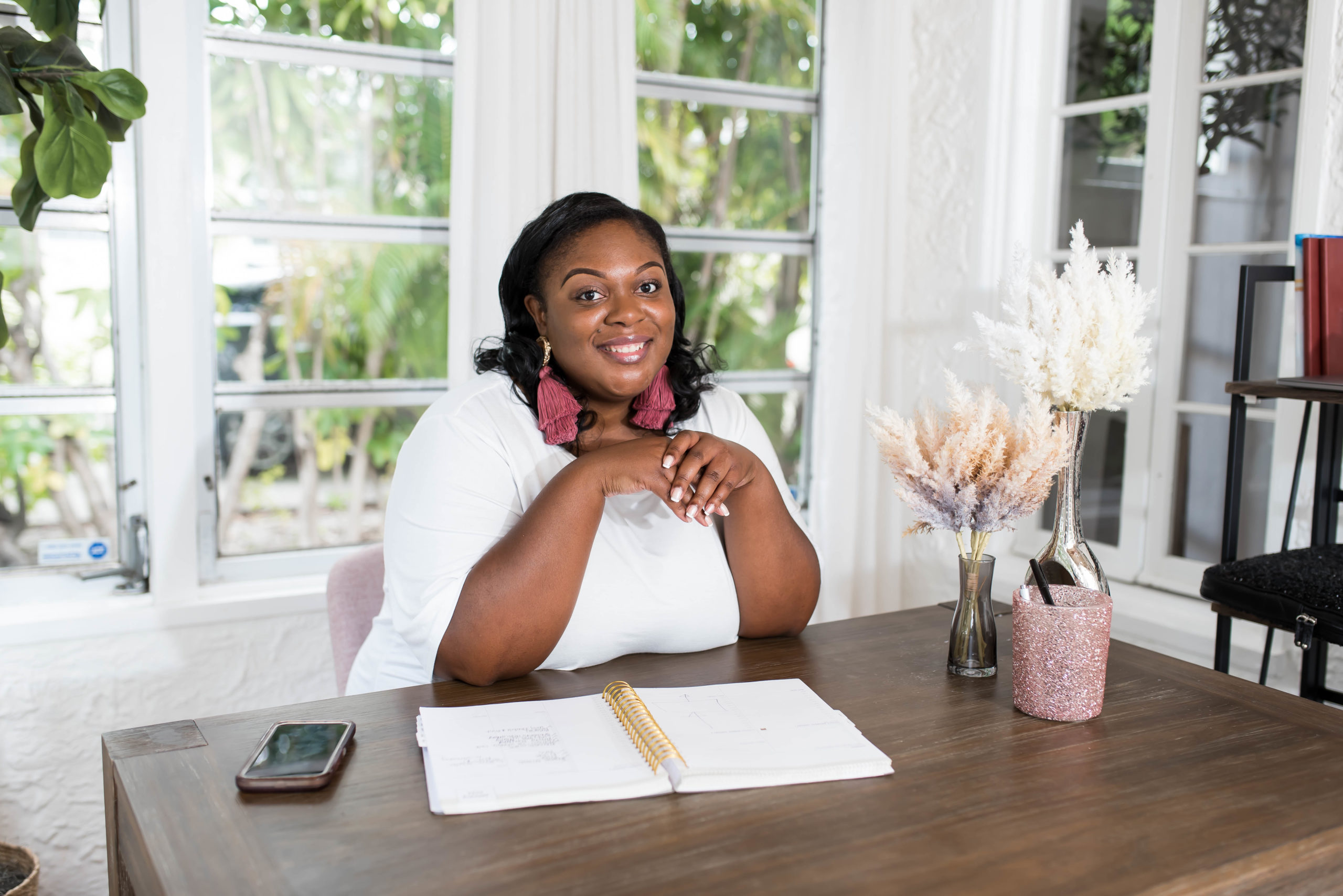 woman sitting at desk